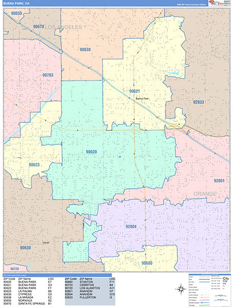 Buena Park Map Color Cast Style